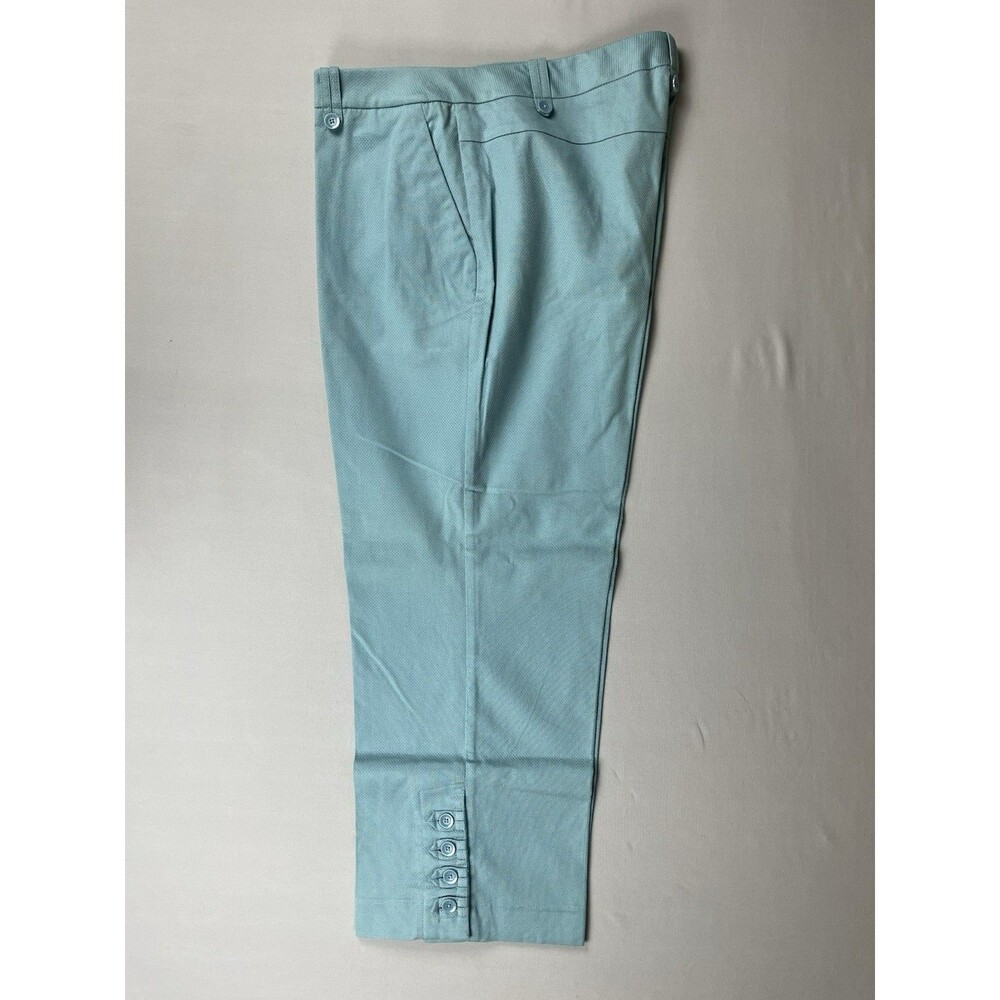 New Anne Klein Sport Stretch Capris Cropped Pants Women’s 14 Blue Button Detail